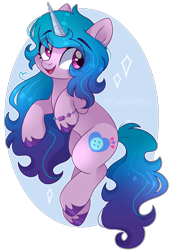 Size: 1725x2522 | Tagged: safe, artist:cinnamontee, izzy moonbow, pony, unicorn, g5, backwards cutie mark, bracelet, eyebrows, eyebrows visible through hair, female, horn, jewelry, mare, simple background, smiling, solo, tail, transparent background, unshorn fetlocks