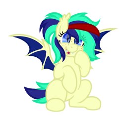 Size: 2273x2138 | Tagged: safe, artist:ponkus, oc, bat pony, pony, :d, bat pony oc, bat wings, cute, ear fluff, ear tufts, eyelashes, fangs, female, freckles, headband, high res, mare, open mouth, open smile, ponytail, short tail, simple background, sitting, slit pupils, smiling, solo, tail, transparent background, wings