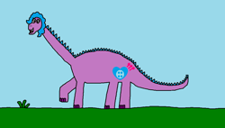 Size: 1010x572 | Tagged: safe, artist:kookaman25, artist:stevenpepi, izzy moonbow, dinosaur, sauropod, g5, my little pony: a new generation, 1000 hours in ms paint, dinosaurified, diplodocus, species swap
