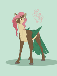 Size: 2000x2688 | Tagged: safe, artist:chaotiquora, fluttershy, pegasus, pony, g4, alternate design, female, green background, high res, mare, simple background, solo