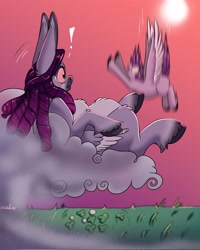 Size: 1638x2048 | Tagged: safe, alternate version, artist:unfinishedheckery, oc, oc only, oc:belladonna, pegasus, pony, big ears, cloud, digital art, falling, female, mare, on a cloud, open mouth, screaming, sitting, sitting on a cloud, smoking, spread wings, tail, wings