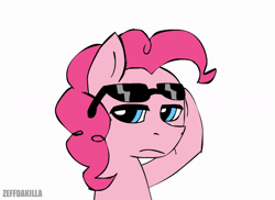 Size: 600x437 | Tagged: safe, artist:zeffdakilla, pinkie pie, earth pony, pony, g4, animated, awesome, cool, gif, simple background, smiling, smirk, solo, sunglasses, swag, white background