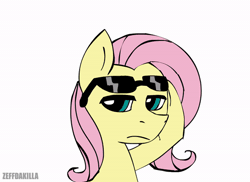 Size: 600x437 | Tagged: safe, artist:zeffdakilla, fluttershy, pegasus, pony, g4, animated, awesome, cool, gif, simple background, smiling, smirk, solo, sunglasses, swag, white background