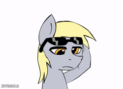 Size: 600x437 | Tagged: safe, artist:zeffdakilla, derpy hooves, pegasus, pony, g4, animated, awesome, cool, cross-eyed, gif, simple background, smiling, smirk, solo, sunglasses, swag, white background