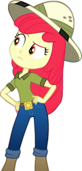 Size: 493x1016 | Tagged: safe, edit, edited screencap, screencap, apple bloom, human, equestria girls, g4, my little pony equestria girls: better together, my little pony equestria girls: summertime shorts, the canterlot movie club, background removed, daring do costume, female, hand on hip, hat, hips, pith helmet, simple background, solo, transparent background