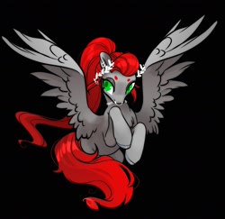 Size: 2214x2156 | Tagged: safe, artist:opalacorn, oc, oc only, oc:void, pegasus, pony, flying, high res, nose piercing, nose ring, partially open wings, piercing, solo, wings, wreath