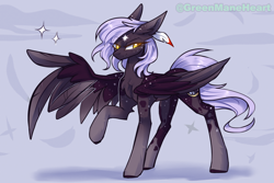 Size: 3000x2000 | Tagged: safe, artist:greenmaneheart, oc, oc only, oc:cloudy night, pegasus, pony, eye clipping through hair, eyebrows, eyebrows visible through hair, female, high res, looking at you, mare, one wing out, pegasus oc, raised hoof, signature, smiling, smiling at you, smirk, solo, wings