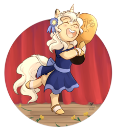 Size: 1280x1423 | Tagged: safe, artist:foxhatart, oc, oc:gold dust, pony, unicorn, clothes, dress, female, mare, solo, trophy