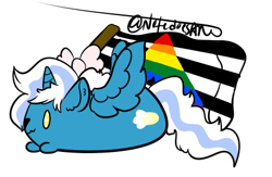 Size: 446x290 | Tagged: safe, artist:notedoesart, oc, oc:fleurbelle, alicorn, pony, alicorn oc, bow, chibi, female, flag, hair bow, horn, mare, simple background, straight ally flag, transparent background, wings
