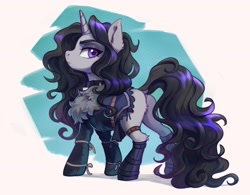 Size: 2800x2184 | Tagged: safe, artist:lunnita_pony, oc, oc only, pony, unicorn, abstract background, butt, clothes, commission, dock, female, fur coat, high res, mare, plot, shoes, solo, tail