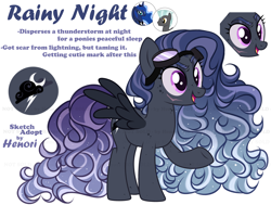 Size: 3700x2800 | Tagged: safe, artist:henori_artist, princess luna, thunderlane, pegasus, pony, g4, curly hair, curly mane, curly tail, cutie mark, eyebrows, female, freckles, fusion, goggles, goggles on head, high res, male, mare, open mouth, raised hoof, scar, simple background, stallion, standing, tail, underhoof, white background