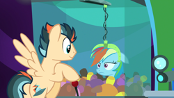 Size: 800x450 | Tagged: safe, edit, edited screencap, screencap, rainbow dash, oc, oc:turbo swifter, pegasus, pony, g4, butt, canon x oc, female, male, mare, pegasus oc, plot, shipping, stallion, straight, turbodash