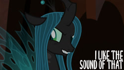 Size: 1280x720 | Tagged: safe, edit, edited screencap, editor:quoterific, screencap, queen chrysalis, changeling, g4, season 9, the summer sun setback, female, smiling, solo, text