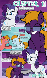 Size: 1920x3168 | Tagged: safe, artist:alexdti, rarity, oc, oc:aqua lux, oc:purple creativity, oc:warm focus, earth pony, pegasus, pony, unicorn, comic:quest for friendship, g4, ^^, bandage, comic, dialogue, ears back, eyes closed, female, folded wings, glasses, grin, high res, horn, looking at someone, mare, open mouth, open smile, pegasus oc, shoulder angel, shoulder devil, smiling, speech bubble, tail, wings