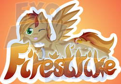 Size: 1024x716 | Tagged: safe, artist:exobass, oc, oc:firestrike, pegasus, pony, alcohol, badge, beer, commission, conbadge, female, fire, mare, pegasus oc, solo