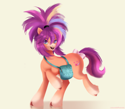 Size: 3200x2800 | Tagged: safe, artist:soundofhooves, sunny starscout, earth pony, pony, g5, my little pony: a new generation, alternate hairstyle, bag, bow, cute, female, high res, mare, redesign, saddle bag, sunnybetes, tail, tail bow