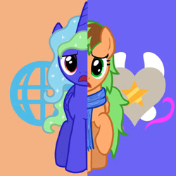 Size: 894x894 | Tagged: safe, artist:skyfallclover, oc, oc only, oc:magic star sparkle, oc:skyfall clover, alicorn, pegasus, pony, cutie mark, female, frown, heart, horn, mare, raised hoof, sad, stars, what my cutie mark is telling me, wings