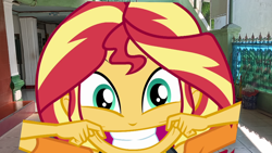 Size: 1920x1080 | Tagged: safe, artist:rarityvrymercollectiveoriginals, sunset shimmer, human, equestria girls, equestria girls series, g4, rollercoaster of friendship, geode of empathy, irl, magical geodes, photo, sunset shimmer is best facemaker