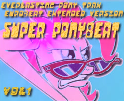 Size: 524x428 | Tagged: safe, pinkie pie, earth pony, pony, super ponybeat, g4, angry, cover art, female, glasses, gritted teeth, mare, teeth, text, youtube link