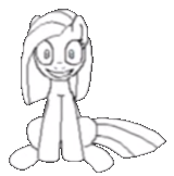 Size: 160x162 | Tagged: safe, artist:doublewbrothers, pinkie pie, earth pony, pony, g4, black and white, female, grayscale, insanity, mare, monochrome, pinkamena diane pie, simple background, sitting, smiling, transparent background, youtube link