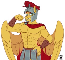 Size: 851x789 | Tagged: safe, artist:redxbacon, flash magnus, pegasus, anthro, g4, abs, cape, clothes, male, muscles, muscular male, simple background, solo, uniform, white background