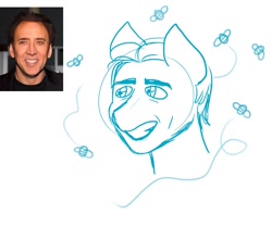 Size: 1291x1080 | Tagged: safe, artist:katputze, bee, earth pony, insect, pony, bust, nicolas cage, ponified, sketch, solo