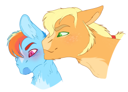 Size: 3511x2528 | Tagged: safe, artist:aeromercury, applejack, rainbow dash, earth pony, pegasus, pony, g4, blushing, bust, duo, female, high res, lesbian, ship:appledash, shipping, simple background, transparent background