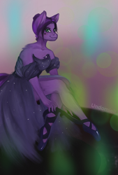 Size: 2539x3756 | Tagged: safe, artist:undomielf, oc, oc only, oc:garnet winters, anthro, anthro oc, clothes, dress, hair bun, high res, shoes, solo