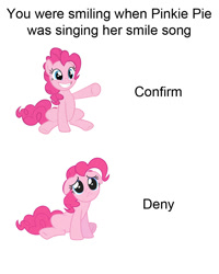 Size: 800x1000 | Tagged: safe, pinkie pie, earth pony, pony, g4, female, frown, happy, puppy dog eyes, sad, simple background, smile song, smiling, solo, white background