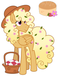 Size: 1195x1575 | Tagged: safe, artist:pegasski, artist:strawberry-spritz, oc, oc only, pegasus, pony, g4, base used, basket, flower, hat, male, offspring, parent:cheese sandwich, parent:fluttershy, parents:fluttersandwich, simple background, solo, stallion, transparent background