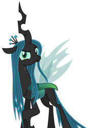 Size: 1775x2531 | Tagged: safe, artist:sketchmcreations, queen chrysalis, changeling, changeling queen, g4, alternate universe, female, frown, looking at you, raised eyebrow, raised hoof, simple background, solo, transparent background, vector