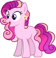 Size: 778x814 | Tagged: safe, artist:dayspring-dawnyt, oc, oc only, earth pony, pony, earth pony oc, female, full body, hooves, magical lesbian spawn, mare, multicolored mane, multicolored tail, offspring, open mouth, open smile, parent:pinkie pie, parent:princess cadance, show accurate, simple background, smiling, solo, standing, tail, transparent background