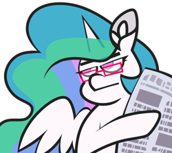 Size: 5000x4464 | Tagged: safe, artist:threetwotwo32232, princess celestia, alicorn, pony, g4, absurd resolution, celestia is not amused, eyebrows, eyebrows visible through hair, female, frown, glasses, implied facehoof, implied facepalm, mare, meme, newspaper, parody, partially open wings, ponified meme, reaction image, simple background, solo, tommy lee jones, transparent background, unamused, wings
