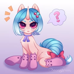 Size: 3000x3000 | Tagged: safe, artist:monstrum, oc, oc:milky tail, pony, big eyes, clothes, commission, cute, high res, horn, looking at you, socks