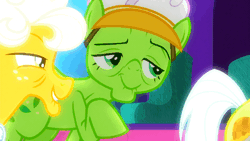 Size: 1920x1080 | Tagged: safe, screencap, auntie applesauce, goldie delicious, granny smith, earth pony, pony, g4, grannies gone wild, season 8, animated, elderly, eyebrow wiggle, flirting, gif, loop, perfect loop, solo focus