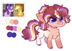 Size: 2394x1722 | Tagged: safe, artist:moccabliss, applejack, starlight glimmer, oc, pony, unicorn, g4, female, filly, foal, magical lesbian spawn, offspring, parent:applejack, parent:starlight glimmer, parents:glimmerjack, simple background, transparent background