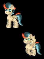 Size: 3072x4096 | Tagged: safe, oc, oc only, oc:turbo swifter, pegasus, pony, pony town, black background, flying, goggles, male, multicolored hair, pegasus oc, simple background, stallion, standing