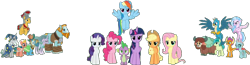 Size: 948x247 | Tagged: safe, artist:pascalmulokozi2, edit, edited screencap, editor:pascalmulokozi2, screencap, applejack, flash magnus, fluttershy, gallus, meadowbrook, mistmane, ocellus, pinkie pie, rainbow dash, rarity, rockhoof, sandbar, silverstream, smolder, somnambula, spike, star swirl the bearded, twilight sparkle, yona, alicorn, changeling, dragon, earth pony, griffon, hippogriff, pegasus, pony, unicorn, yak, g4, the ending of the end, 1000 hours in ms paint, armor, background removed, female, male, mane seven, mane six, mare, pillars of equestria, simple background, stallion, student six, transparent background, twilight sparkle (alicorn), winged spike, wings
