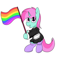 Size: 2000x1800 | Tagged: safe, artist:amateur-draw, oc, oc only, oc:belle boue, pony, unicorn, clothes, crossdressing, dress, lgbt, maid, male, pride flag, pride month, proud, simple background, solo, stallion, white background