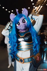 Size: 1280x1920 | Tagged: safe, artist:essorille, izzy moonbow, human, unicorn, anthro, g5, clothes, cosplay, costume, fursuit, irl, irl human, photo, ponysuit, rubronycon, solo