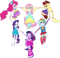 Size: 967x924 | Tagged: safe, edit, edited edit, edited screencap, editor:pascalmulokozi2, screencap, applejack, fluttershy, pinkie pie, rainbow dash, rarity, twilight sparkle, human, equestria girls, g4, my little pony equestria girls, background removed, bare shoulders, fall formal outfits, holding hands, humane five, humane six, ponied up, simple background, sleeveless, strapless, transparent background