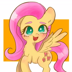 Size: 3024x3024 | Tagged: safe, artist:veryjelly123, fluttershy, pegasus, pony, g4, female, high res, mare, open mouth, open smile, simple background, smiling, solo, white background, wings