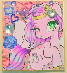 Size: 2538x2754 | Tagged: safe, artist:veryjelly123, pipp petals, pegasus, pony, g5, female, heart, high res, looking at you, mare, one eye closed, solo, stars, traditional art, wings, wink, winking at you