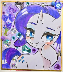 Size: 3273x3696 | Tagged: safe, artist:veryjelly123, rarity, pony, unicorn, g4, female, heart, high res, horn, jewelry, mare, raised hoof, solo, traditional art