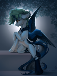 Size: 2813x3788 | Tagged: safe, artist:mithriss, oc, oc only, oc:silvia, pegasus, pony, chest fluff, female, hairstyle, high res, hooves, solo, spread wings, wings