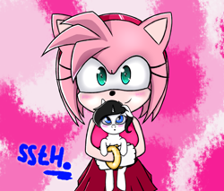 Size: 2130x1815 | Tagged: safe, artist:supershadow_th, oc, oc:lutecia, pony, unicorn, amy rose, crossover, duo, female, sonic the hedgehog (series)