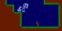 Size: 212x106 | Tagged: safe, princess luna, alicorn, pony, rabbit, luna game, g4, animal, clothes, crown, female, game, grass, jewelry, mare, moments before disaster, night, picture for breezies, regalia, s1 luna, shoes, stars, youtube link