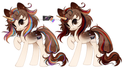 Size: 1280x714 | Tagged: safe, artist:dammmnation, oc, oc only, pony, unicorn, duo, horn, multicolored hair, rainbow hair, raised hoof, simple background, transparent background, unicorn oc
