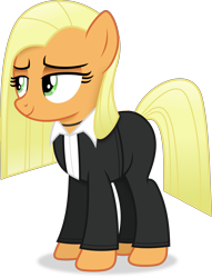 Size: 3197x4188 | Tagged: safe, artist:anime-equestria, applejack, earth pony, pony, g4, alternate hairstyle, clothes, female, jewelry, lidded eyes, mare, necklace, simple background, smiling, solo, suit, transparent background, vector