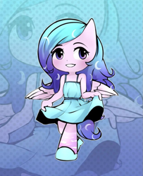 Size: 719x886 | Tagged: safe, oc, oc:angela, pegasus, anthro, unguligrade anthro, anthro oc, clothes, curtsey, cute, female, grin, pegasus oc, skirt, smiling, solo, wings, zoom layer